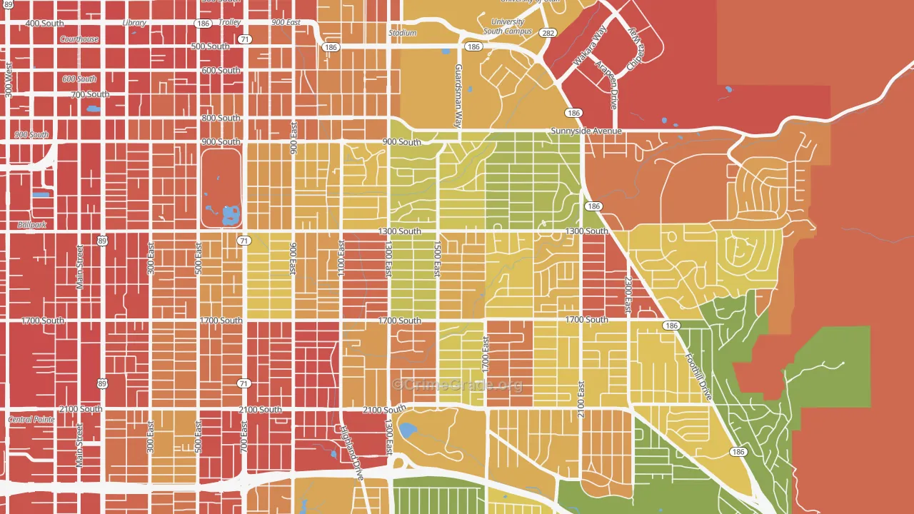 Wasatch Hollow, Salt Lake City, UT Map of Robbery Rates