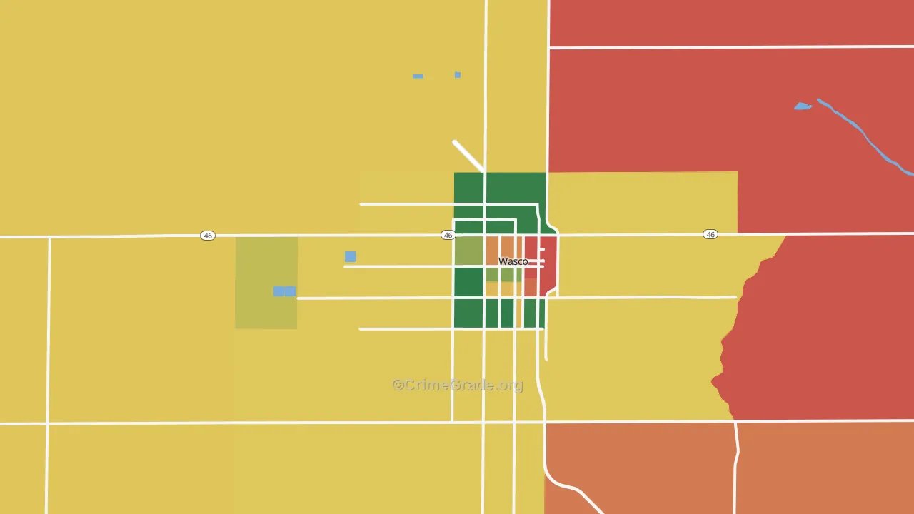 Wasco, CA Map of Robbery Rates
