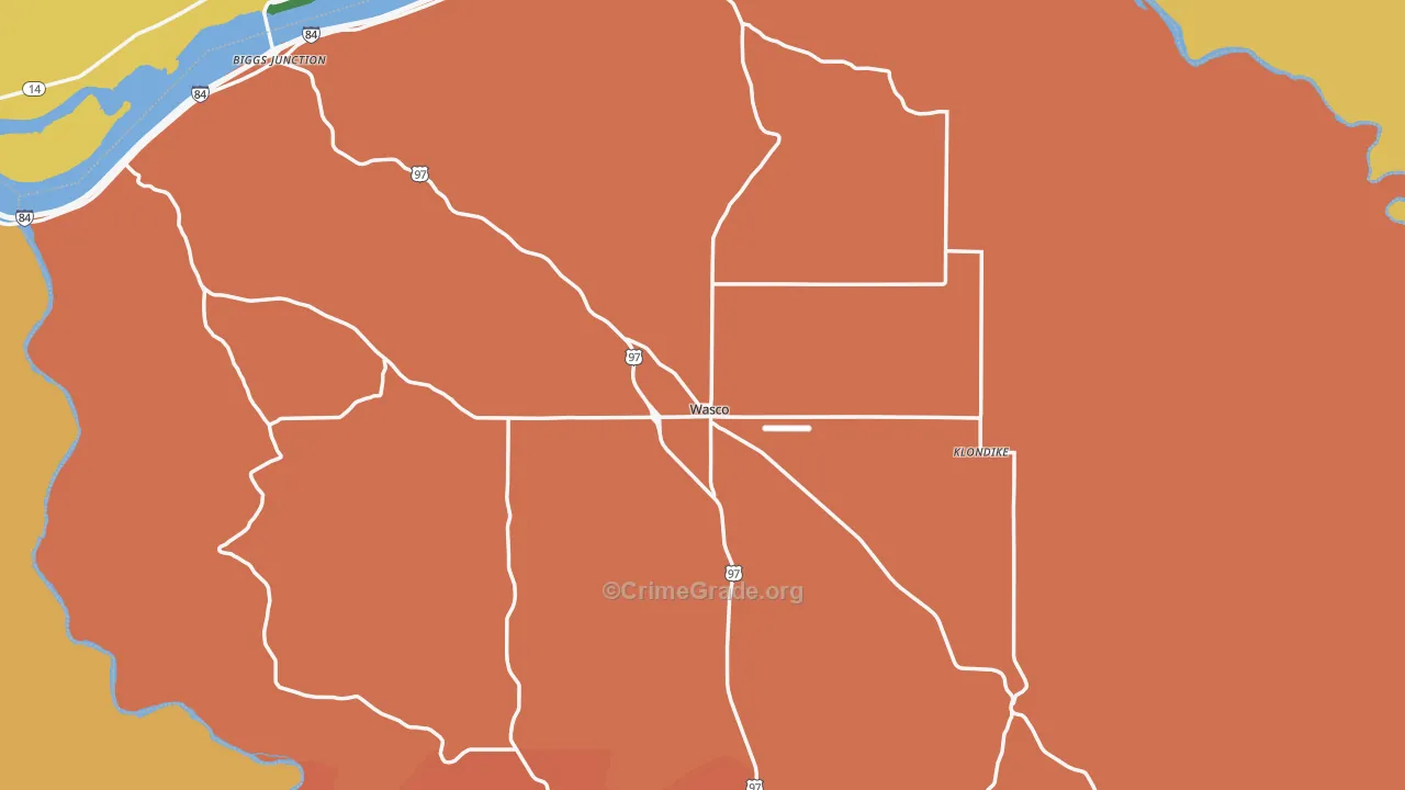 Wasco, OR Map of Robbery Rates