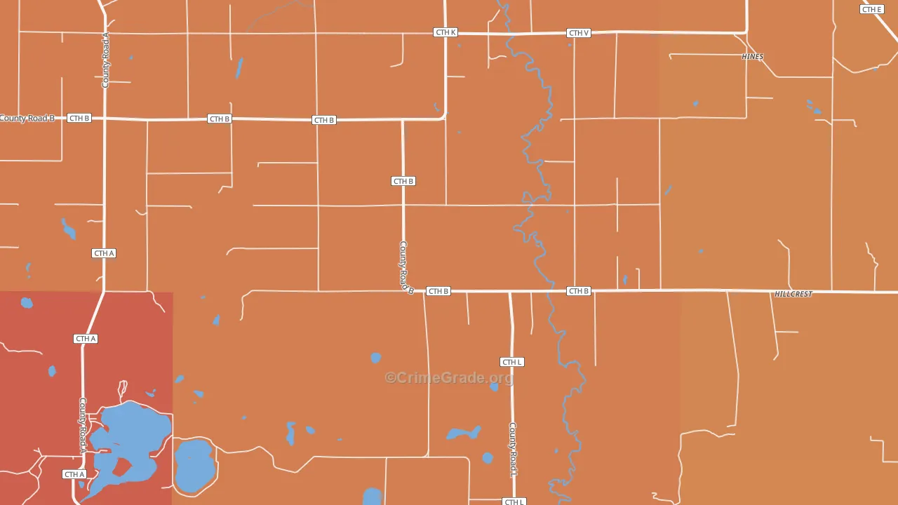 Wascott, WI Map of Robbery Rates
