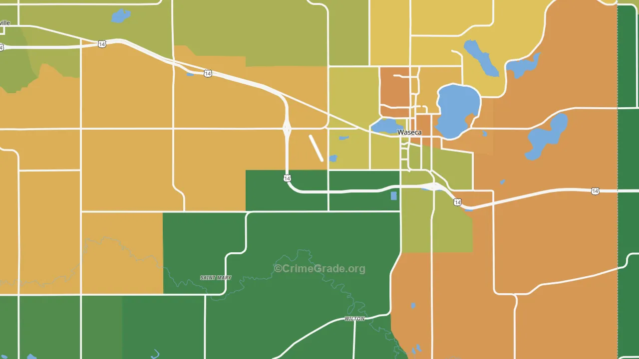 Waseca County, MN Map of Robbery Rates