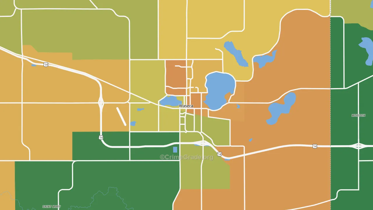Waseca, MN Map of Robbery Rates