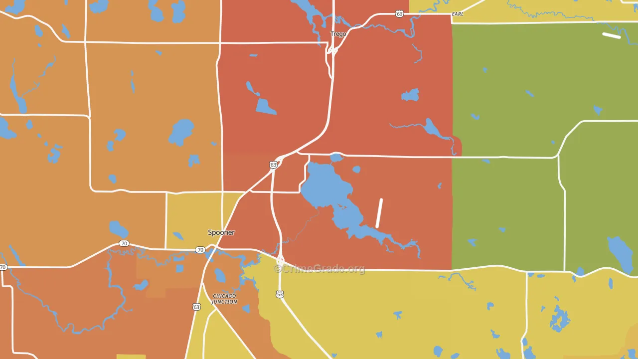 Washburn County, WI Map of Robbery Rates