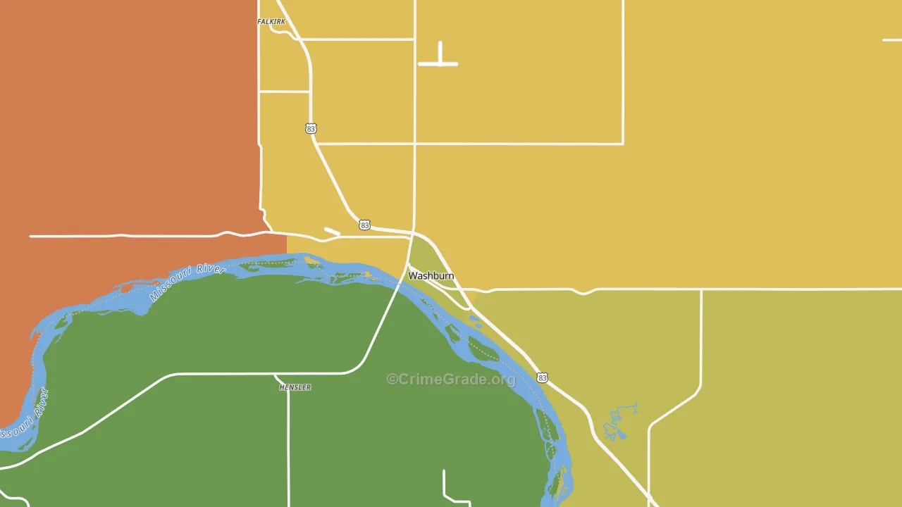 Washburn, ND Map of Robbery Rates