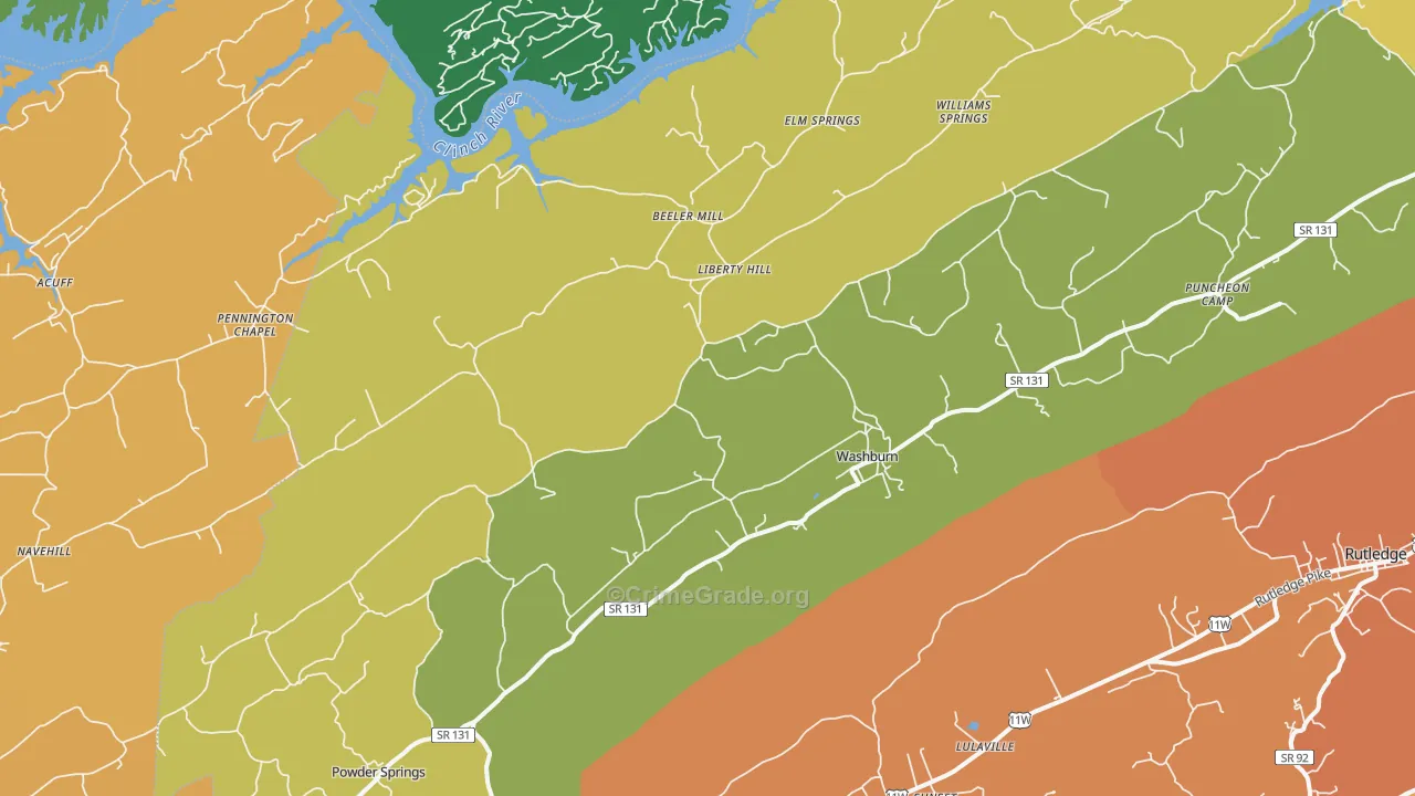 Washburn, TN Map of Robbery Rates