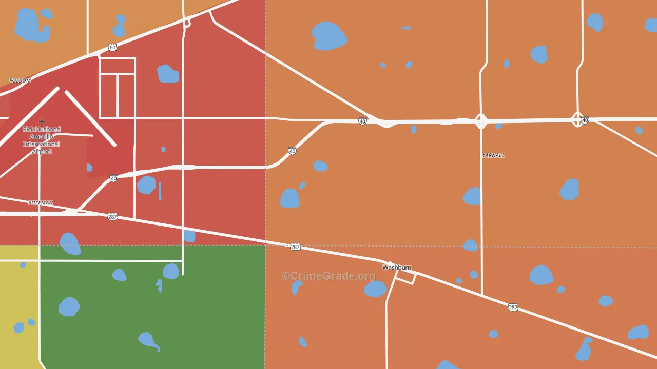 Washburn, TX Map of Robbery Rates