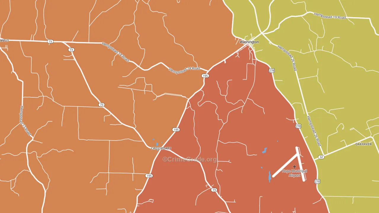 Washington, AR Map of Robbery Rates