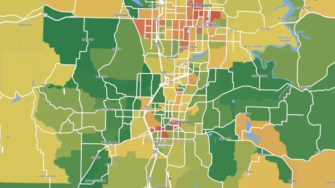 Washington County, AR Map of Robbery Rates