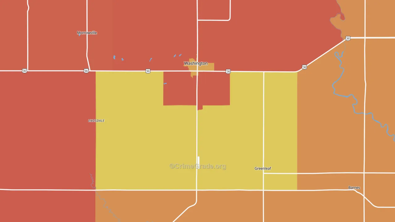 Washington County, KS Map of Robbery Rates