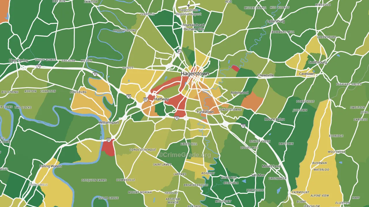 Washington County, MD Map of Robbery Rates