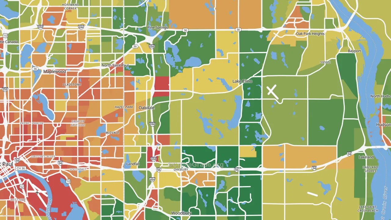 Washington County, MN Map of Robbery Rates