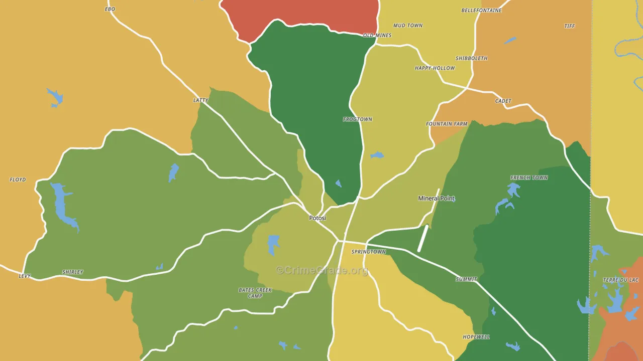 Washington County, MO Map of Robbery Rates