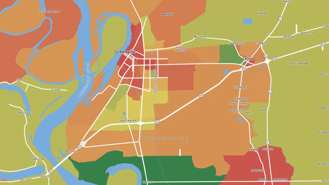 Washington County, MS Map of Robbery Rates
