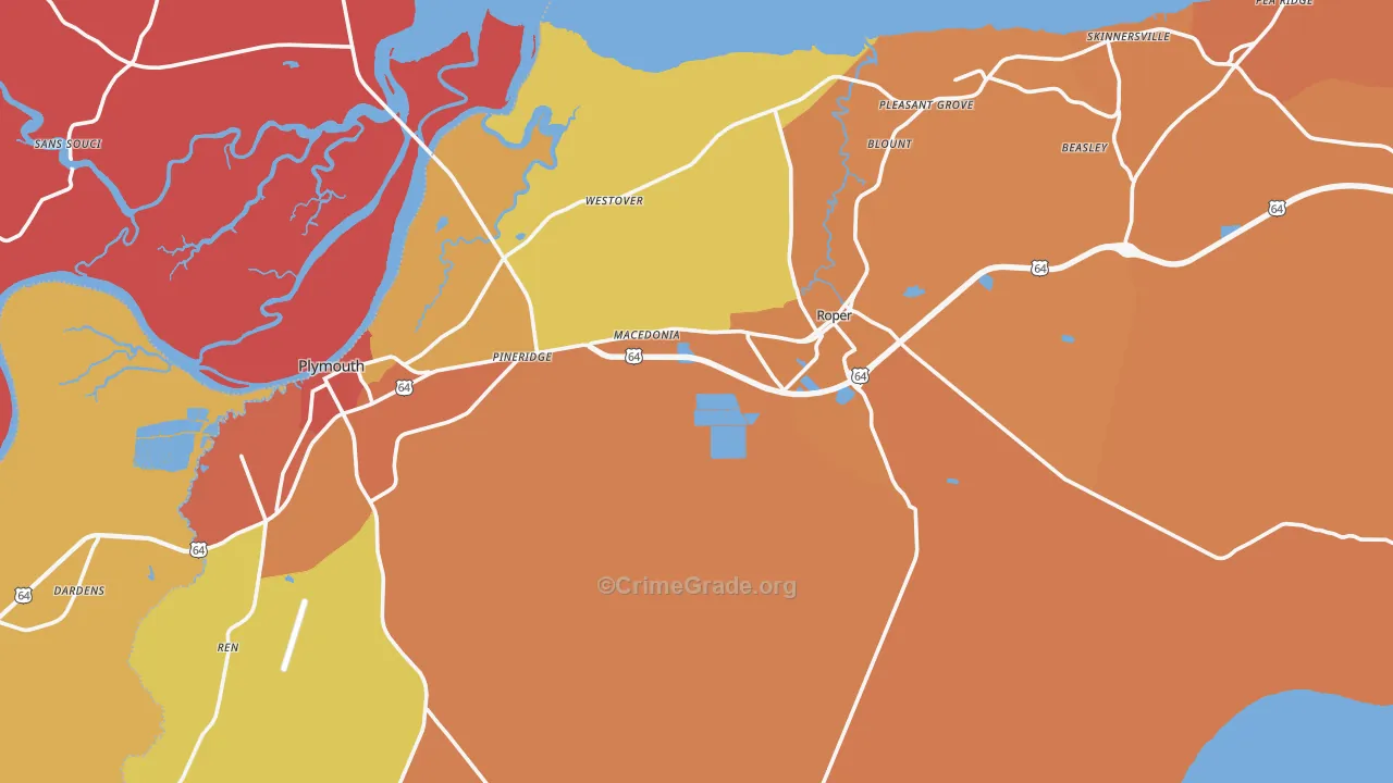 Washington County, NC Map of Robbery Rates