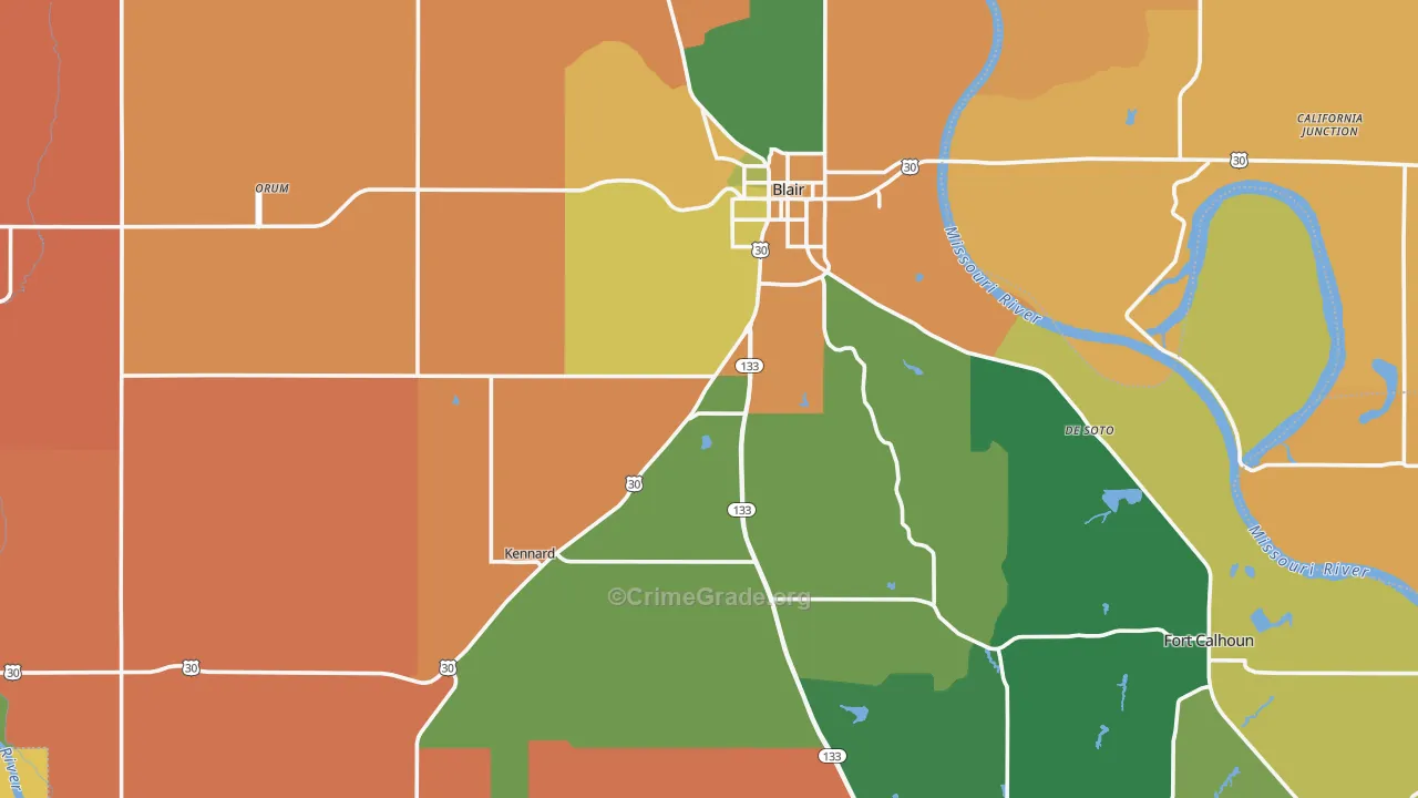 Washington County, NE Map of Robbery Rates