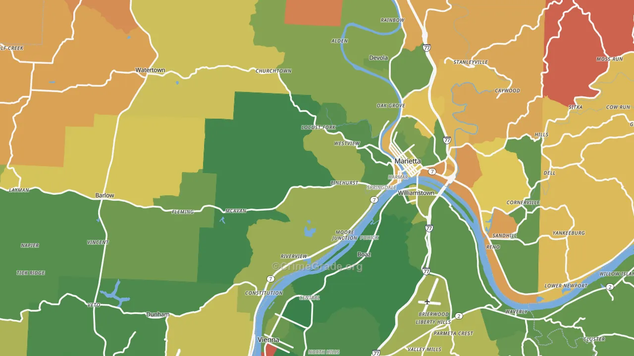 Washington County, OH Map of Robbery Rates