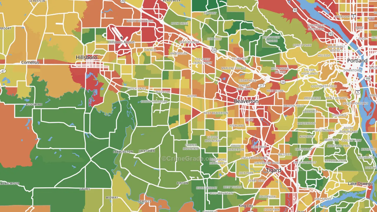 Washington County, OR Map of Robbery Rates