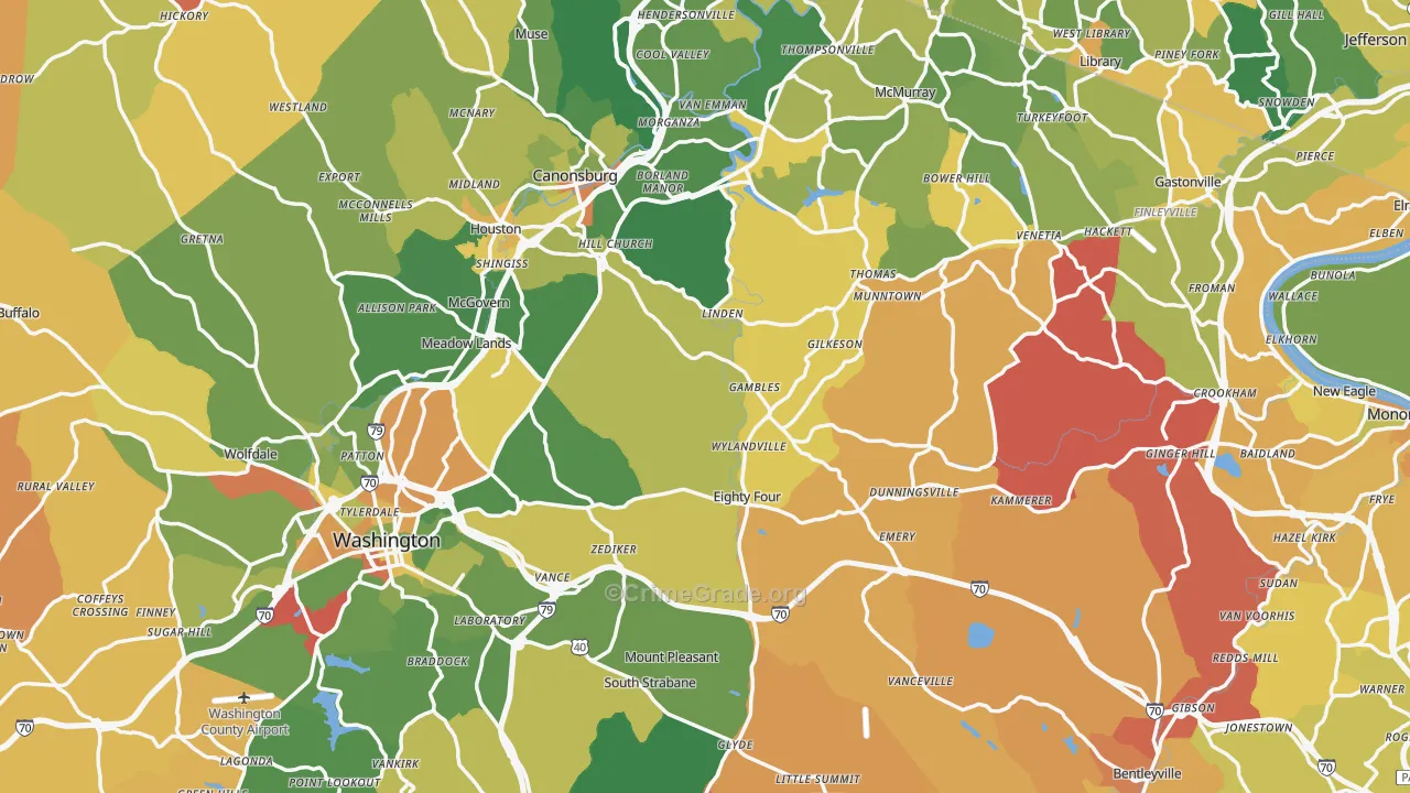 Washington County, PA Map of Robbery Rates