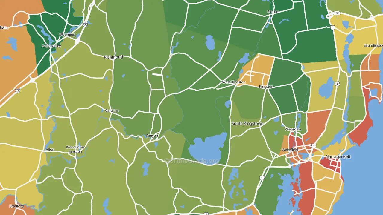 Washington County, RI Map of Robbery Rates