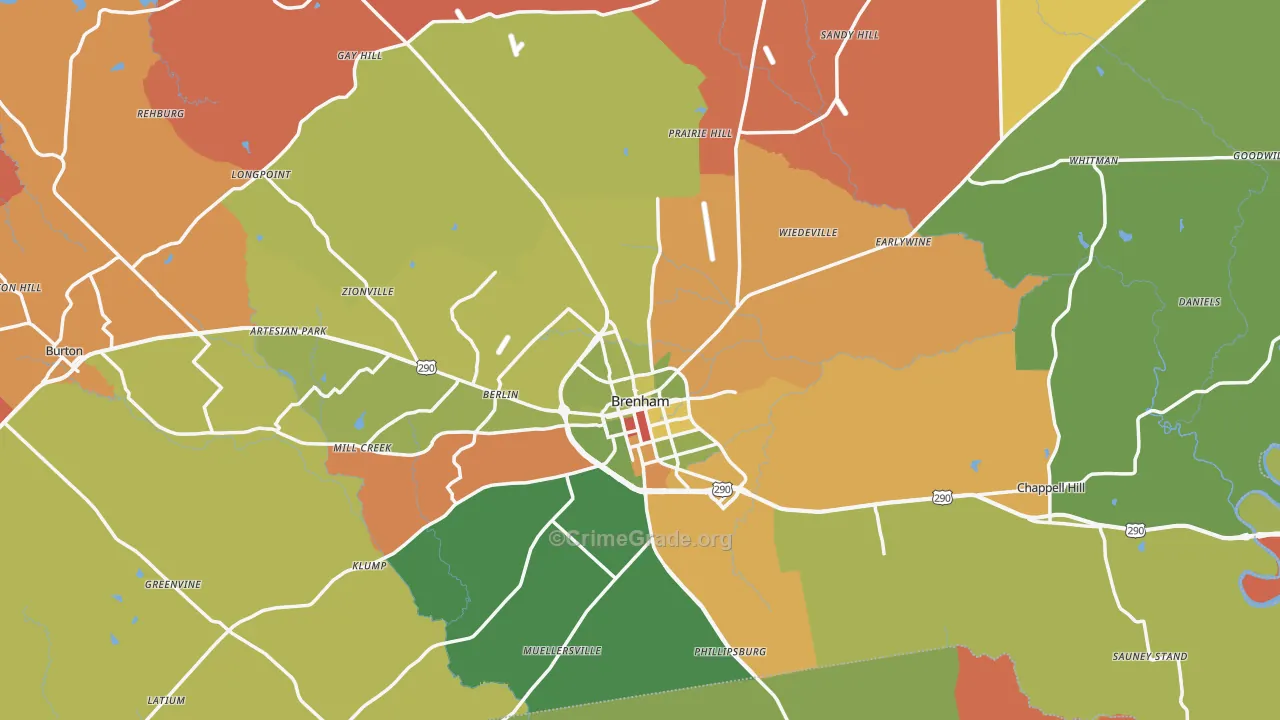 Washington County, TX Map of Robbery Rates