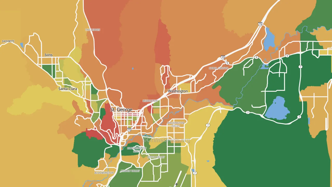 Washington County, UT Map of Robbery Rates