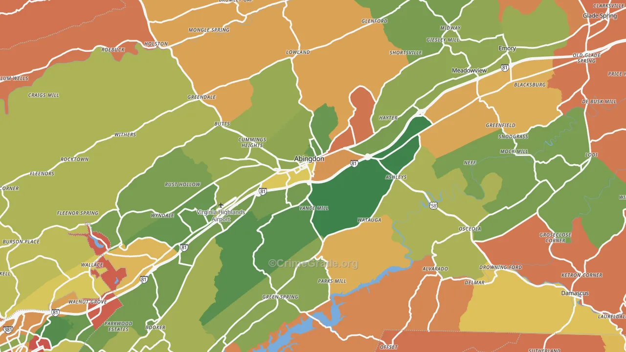 Washington County, VA Map of Robbery Rates
