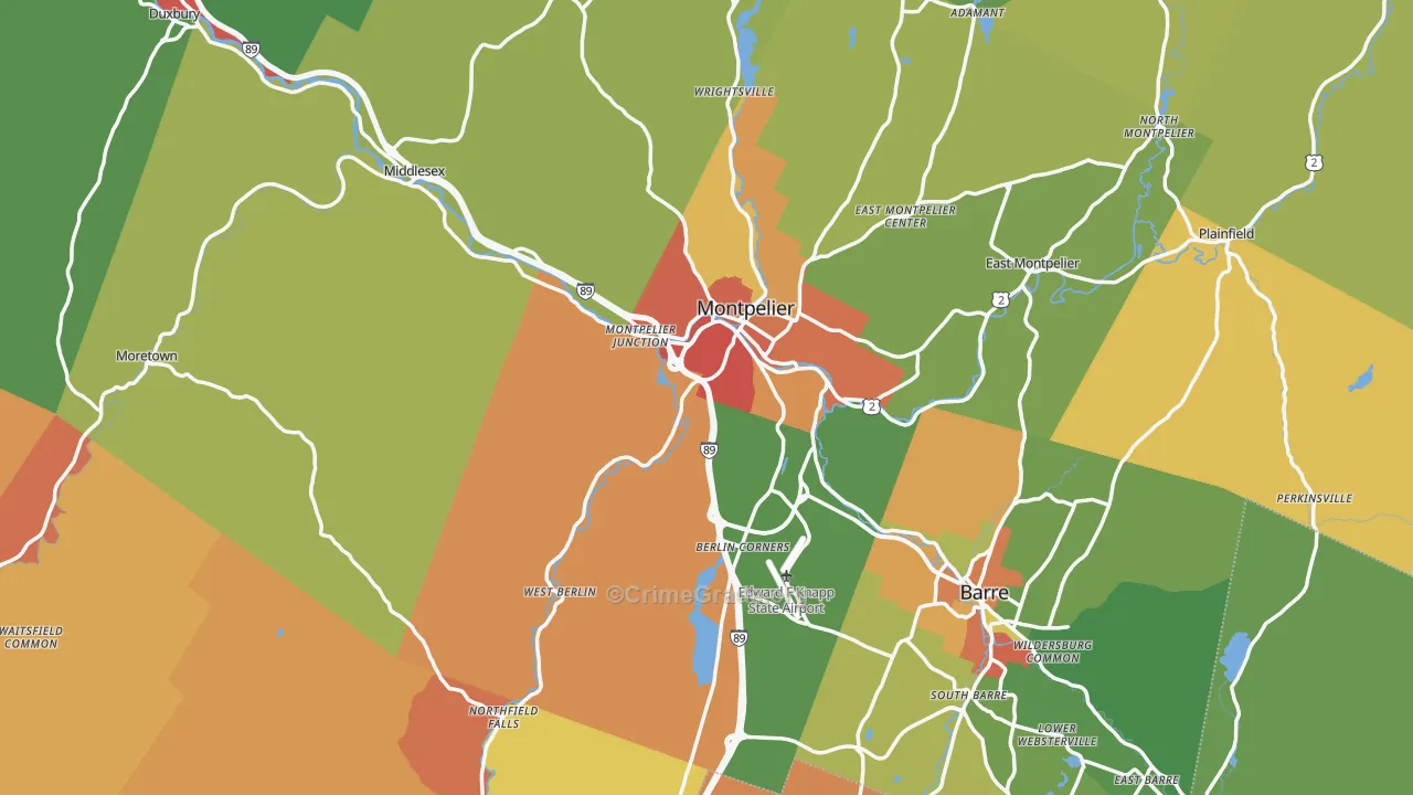 Washington County, VT Map of Robbery Rates