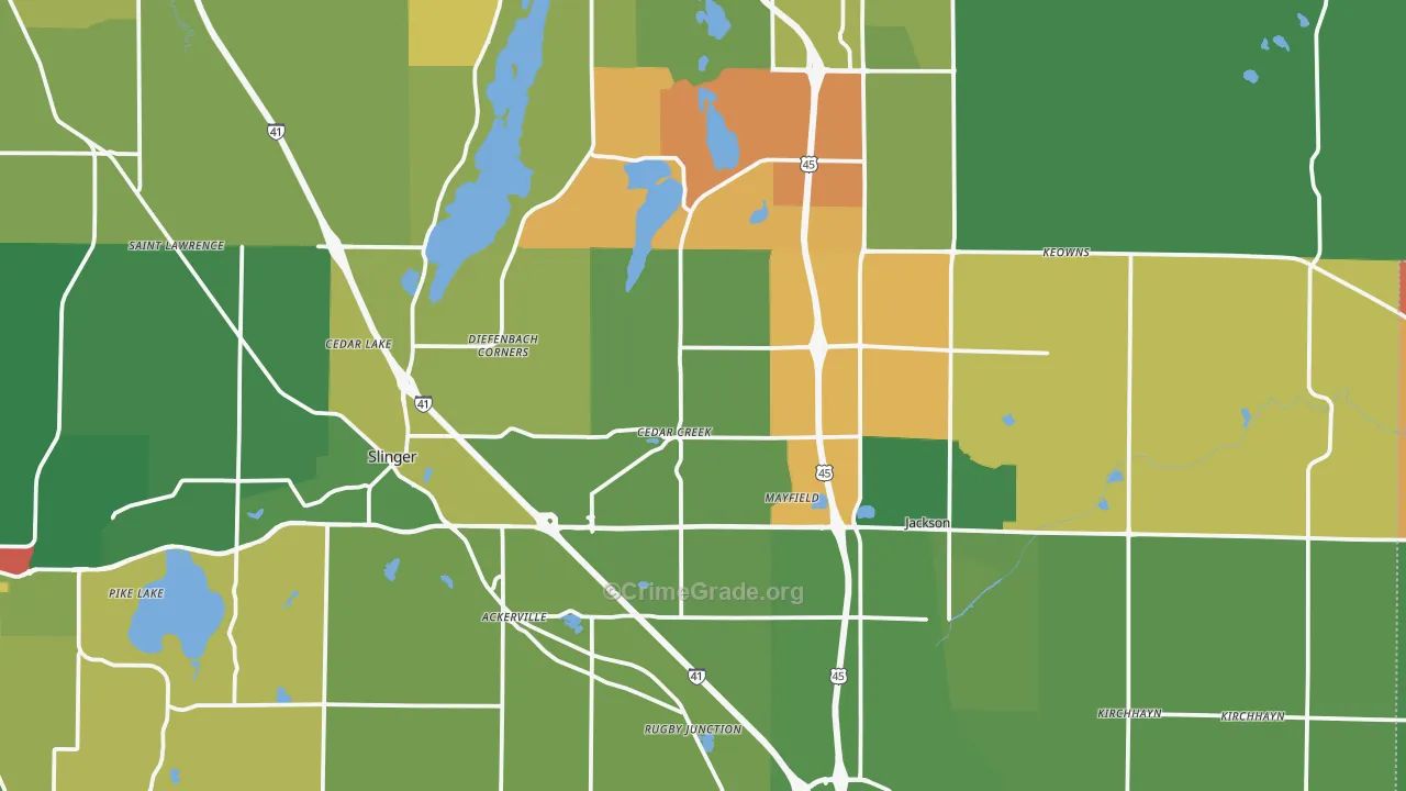Washington County, WI Map of Robbery Rates