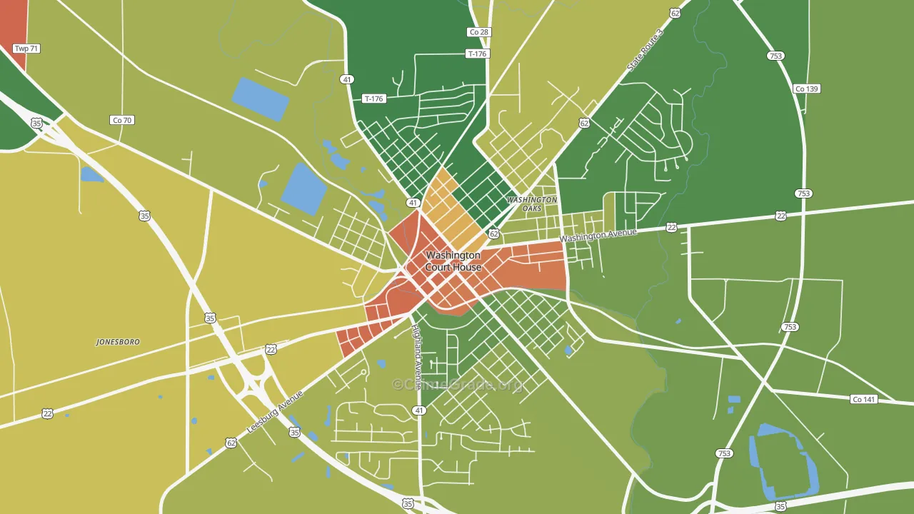 Washington Court House Historic District, Washington Court H Map of Robbery Rates