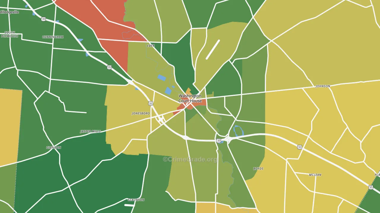 Washington Court House, OH Map of Robbery Rates