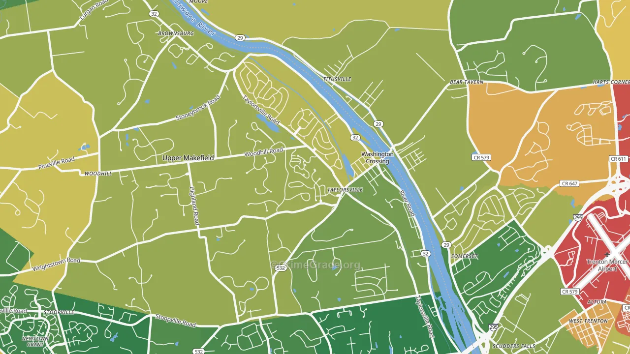Washington Crossing, PA Map of Robbery Rates