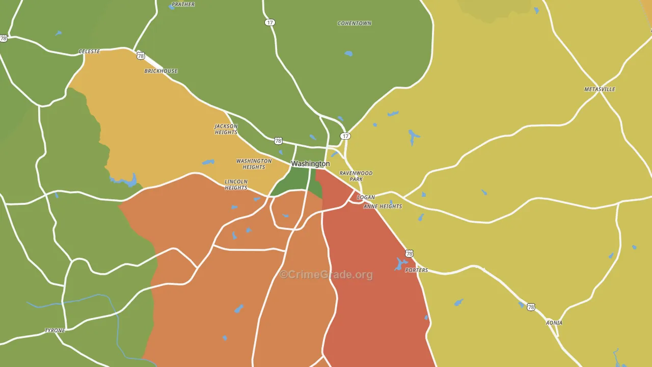 Washington, GA Map of Robbery Rates