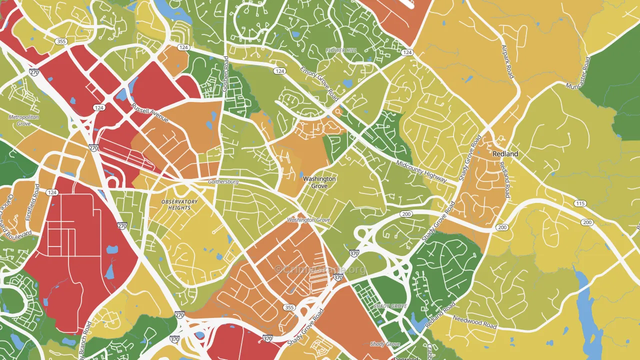 Washington Grove, MD Map of Robbery Rates