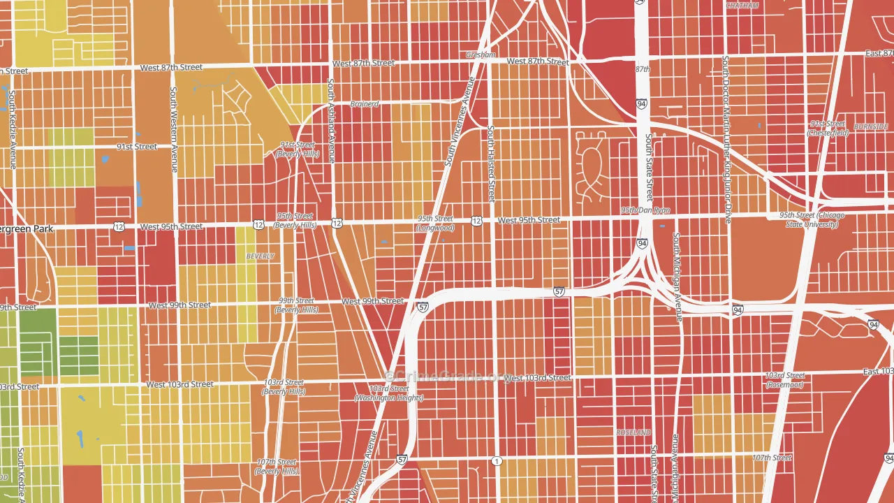 Washington Heights, Chicago, IL Map of Robbery Rates
