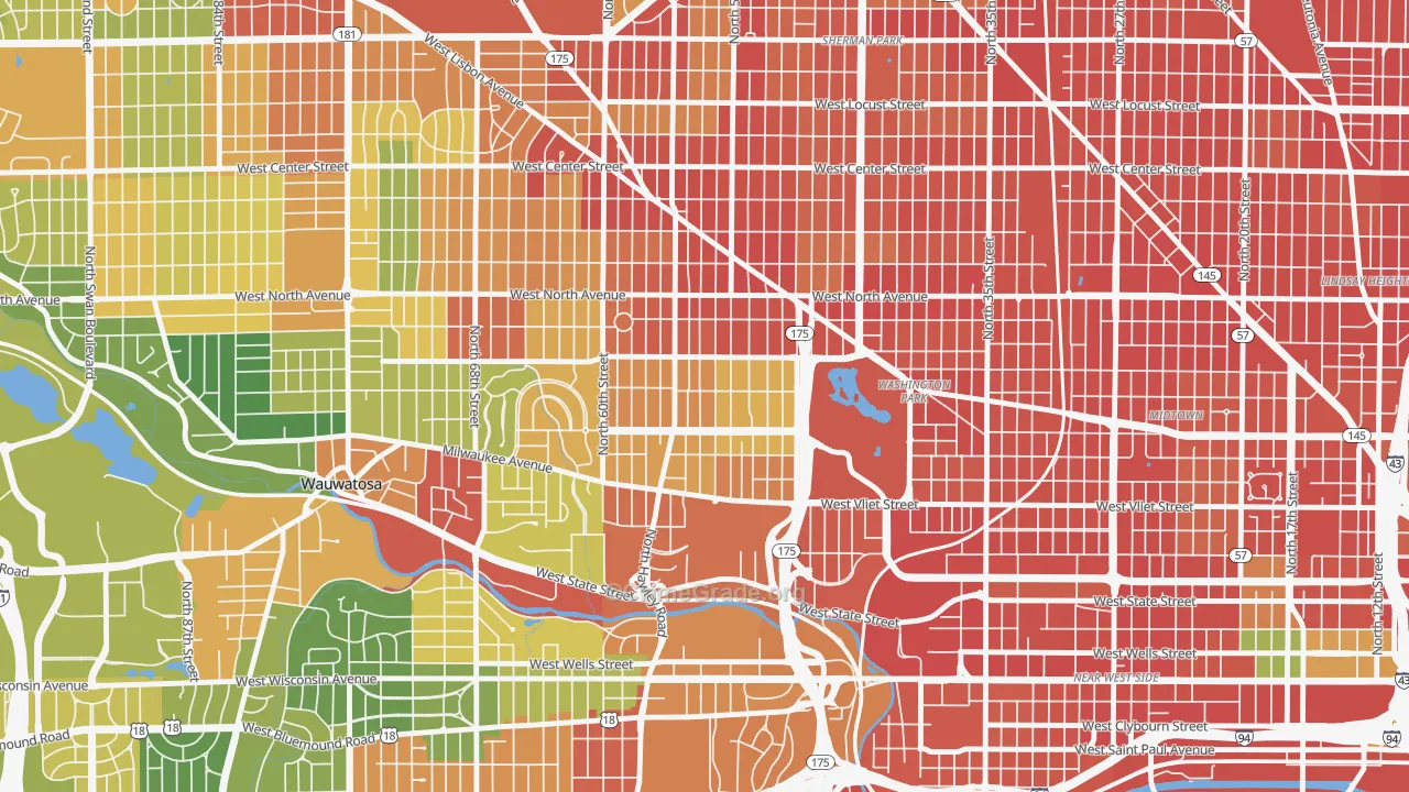 Washington Heights, Milwaukee, WI Map of Robbery Rates