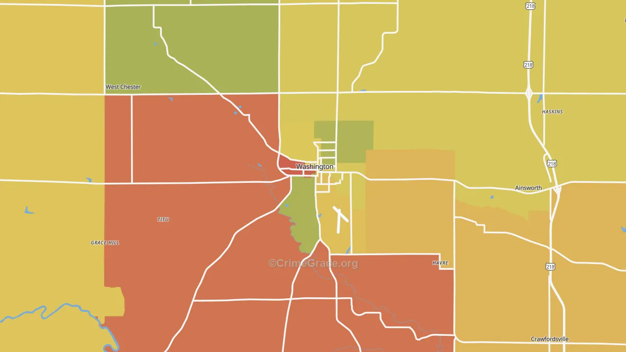 Washington, IA Map of Robbery Rates