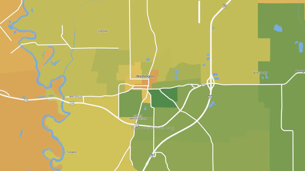 Washington, IN Map of Robbery Rates