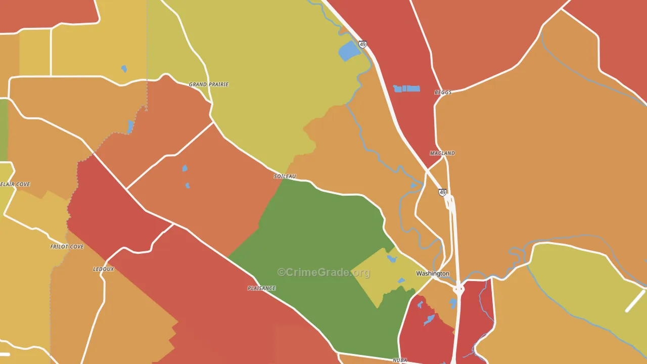 Washington, LA Map of Robbery Rates