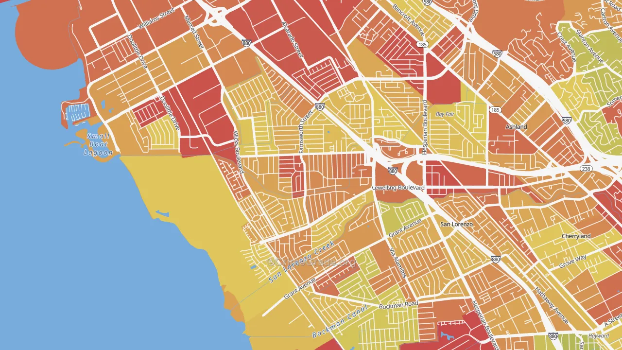 Washington Manor-Bonaire, San Leandro, CA Map of Robbery Rates
