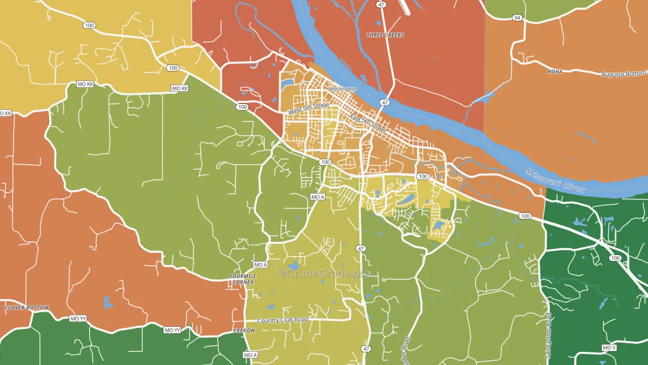 Washington, MO Map of Robbery Rates
