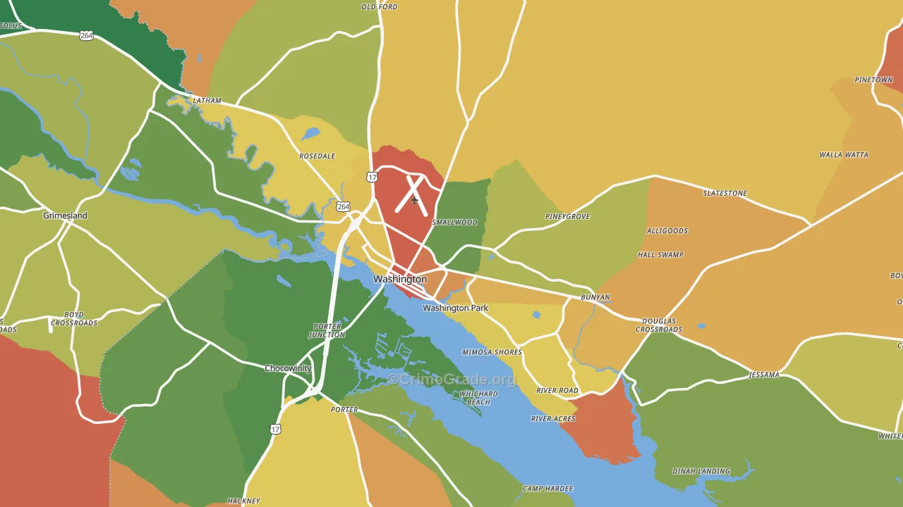 Washington, NC Map of Robbery Rates
