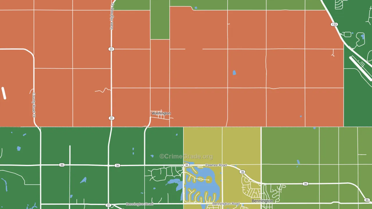 Washington, NE Map of Robbery Rates