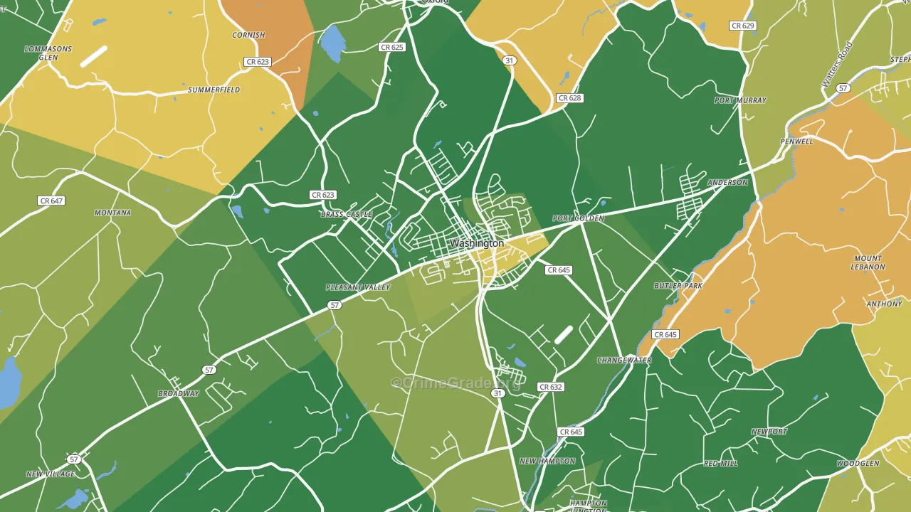 Washington, NJ Map of Robbery Rates