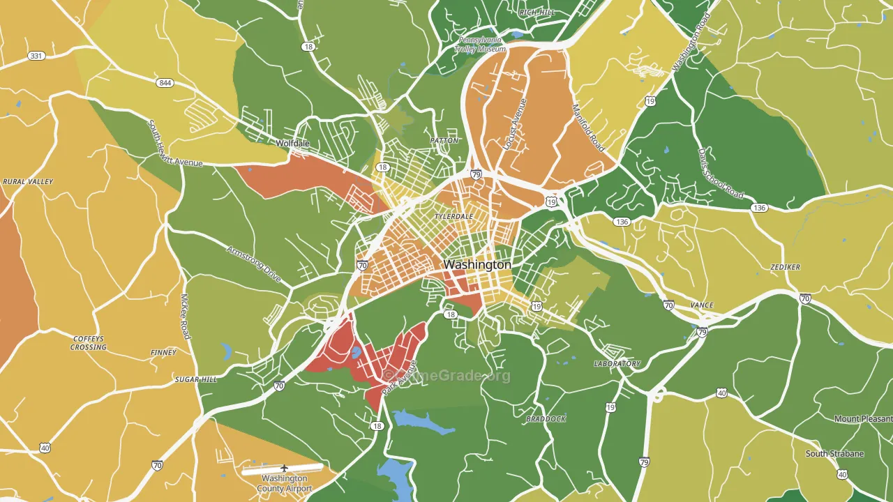 Washington, PA Map of Robbery Rates