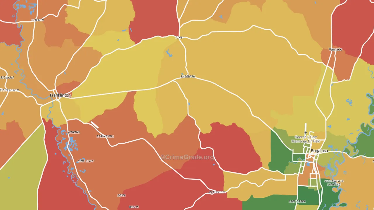 Washington Parish, LA Map of Robbery Rates