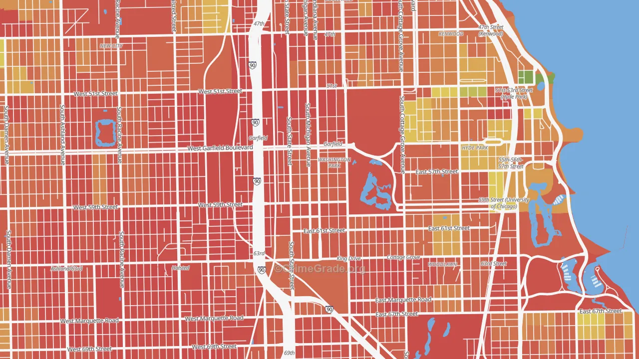 Washington Park, Chicago, IL Map of Robbery Rates