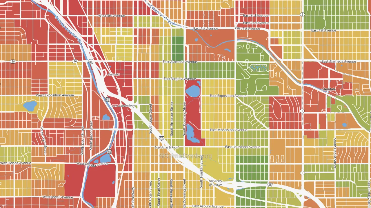 Washington Park, Denver, CO Map of Robbery Rates