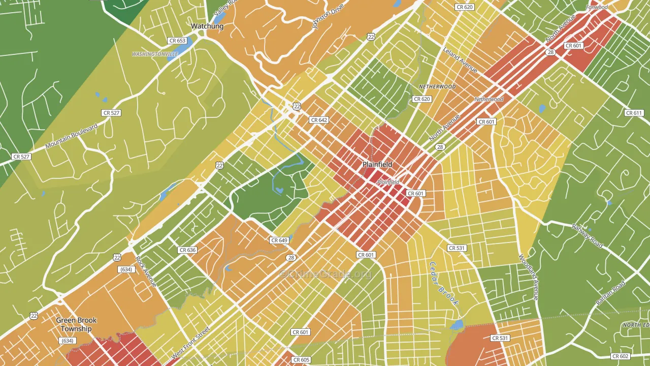 Washington Park Historic District, North Plainfield, NJ Map of Robbery Rates