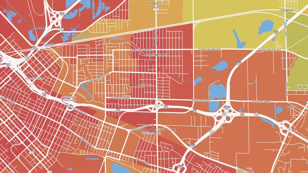 Washington Park, IL Map of Robbery Rates