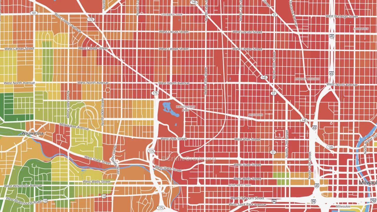 Washington Park, Milwaukee, WI Map of Robbery Rates